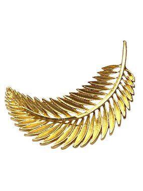 VTG Gold-Tone Leaf-Shaped Brooch Pin Textured Detailing Charm Estate Jewelry